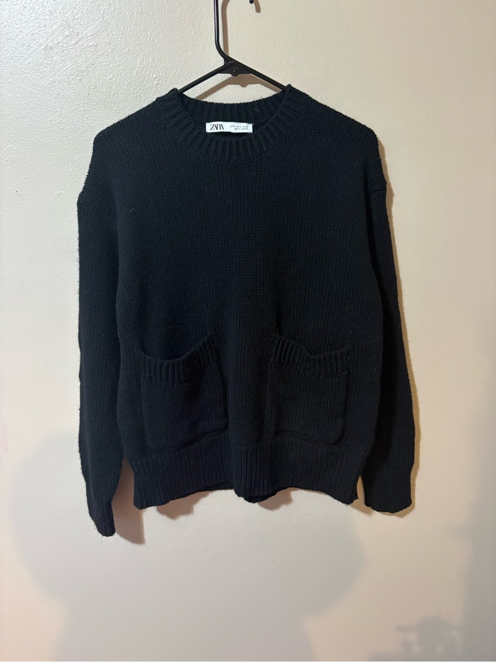 Zara Pocket Knit Crewneck Sweater women’s size Small in black
